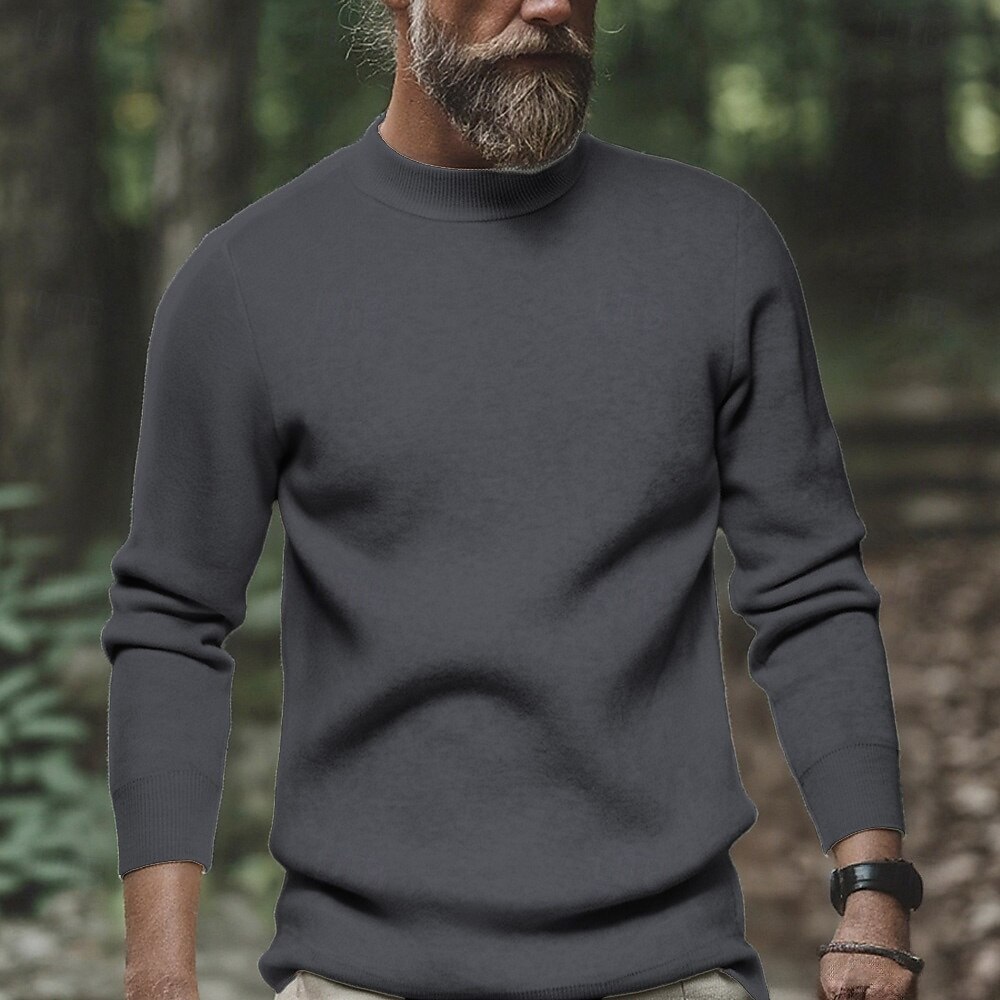 Men's Pullover Sweater Jumper Knit Sweater Ribbed Knit Regular Tops Knitted Plain High Neck Fashion Basic Vacation Daily Wear Clothing Apparel Fall Winter Wine Black S M L 2026 - $36.99 –P6