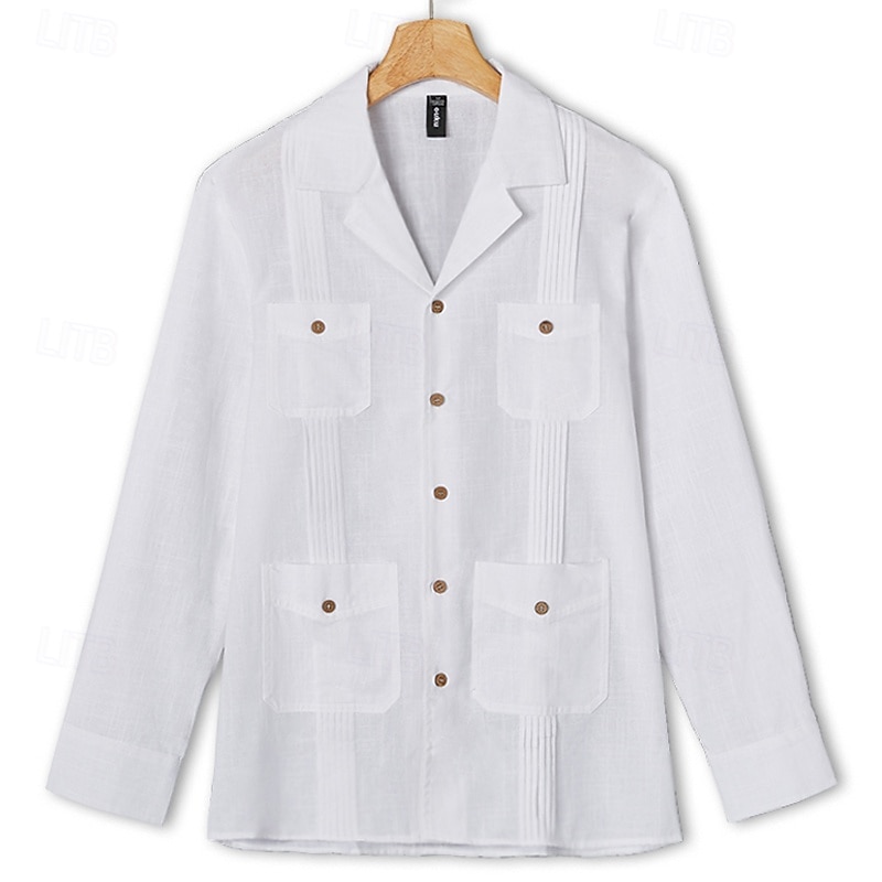 Per uomo Camicia Camicia di lino Camicia Guayabera Camicia Estiva Camicia da Spiaggia Camicia con Bottoni Semplice Vacanza Casuale Bianco Manica Lunga Colletto Estate Primavera & Estate Abbigliamento del 2025 a $25.99 –P8