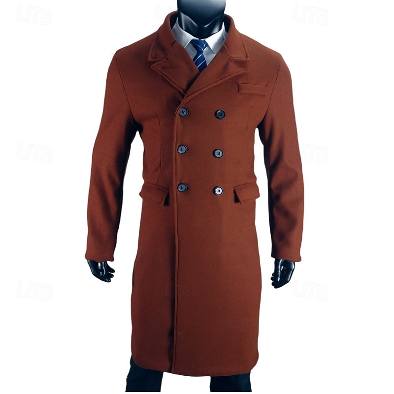 Herren Mantel Trenchcoat Langer Trenchcoat Urlaub Täglich Herbst Winter Polyester Winddicht Warm Oberbekleidung Bekleidung Mode Klassisch Einfach Tasche Revers Doppelreihig 2025 - $44.99 –P8