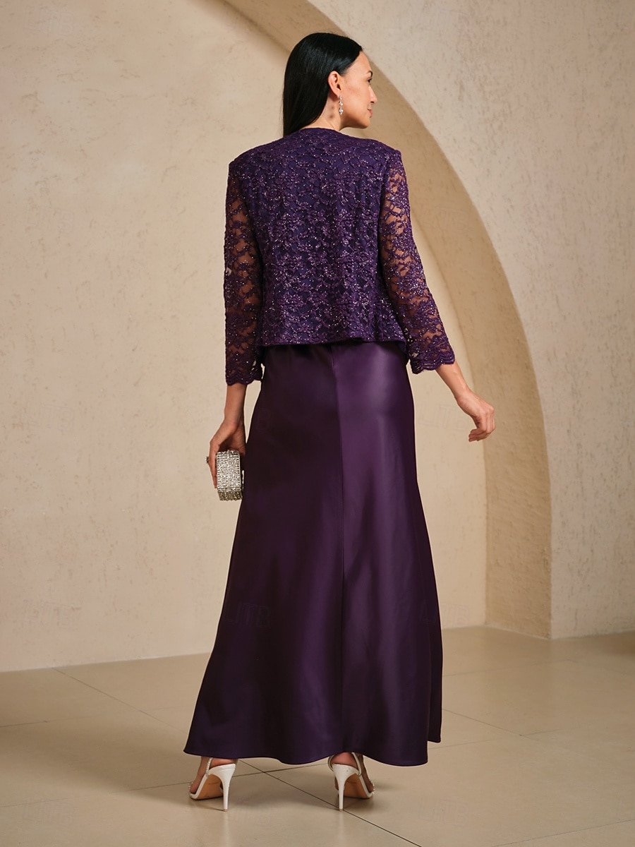 Mujer Elegante Fiesta Boda Formal Floral Cuello Barco Ajuste regular Ropa de calle Color Berenjena Otoño Invierno 2026 - $79.99 –P5