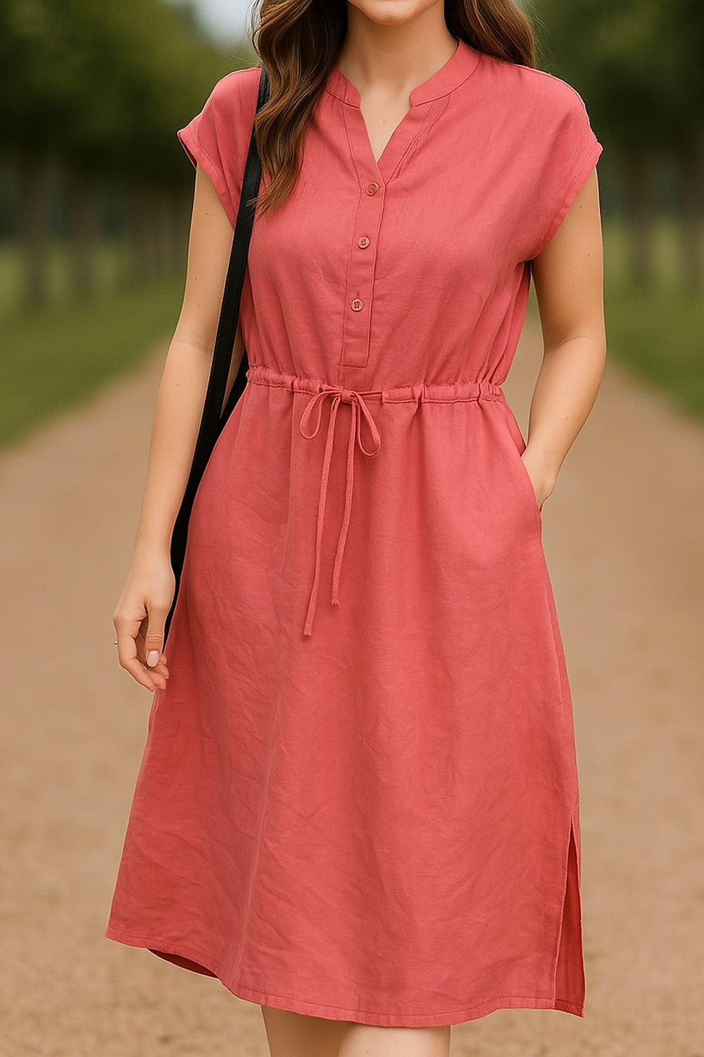 Femmes Robe Midi Robe trapèze Robe d'été Occasionnel Quotidien Coupe régulière Uni Manche Courte Col montant Jaune Rouge Été de 2025 ? $38.99 –P2