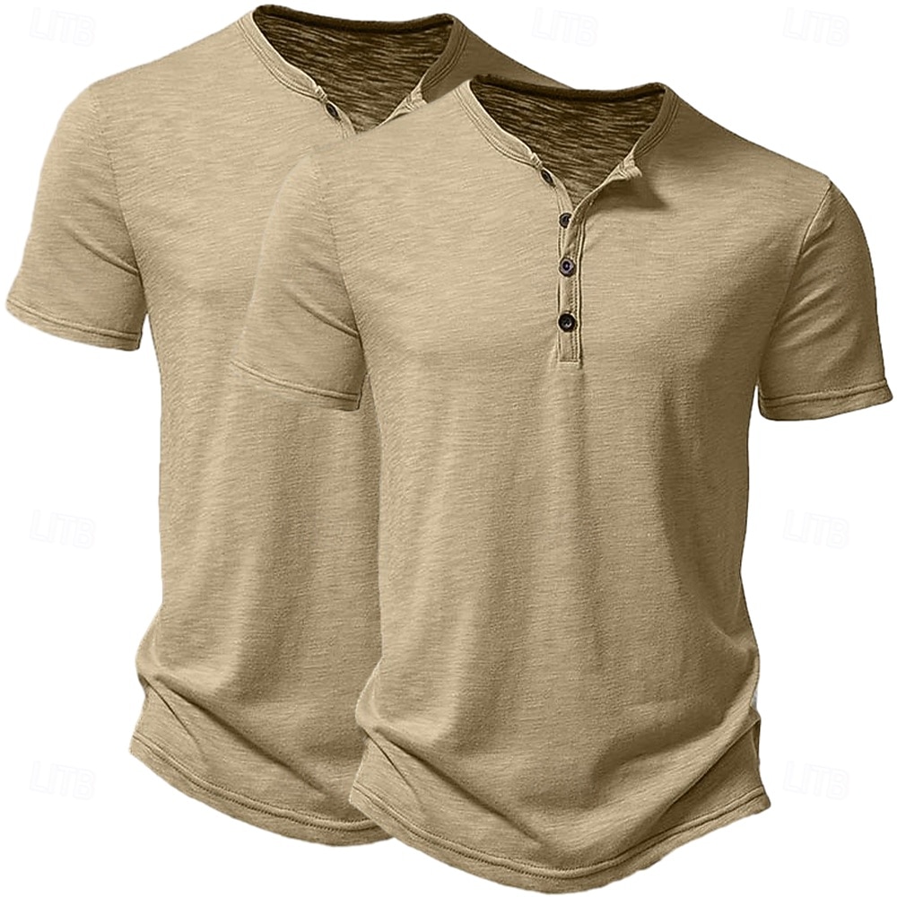 Herren T Shirt Henley Hemd T-Shirt Kurzarm Einfach Einheitliche Farbe Designer Basic Moderne zeitgenössische 2 teilig Knöpfe Mehrfachpackung Henley Urlaub Straße Lässig Sommer Schwarz + Schwarz Wei 2026 - $31.99 –P18