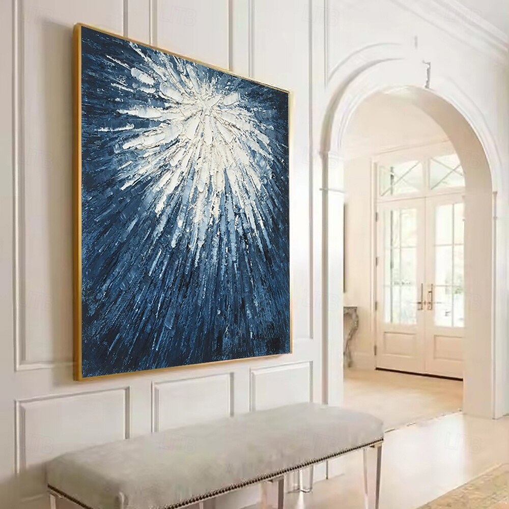 handgefertigtes Ölgemälde auf Leinwand, Wandkunst, Dekoration, moderne blau-weiße abstrakte Textur für die Dekoration des Esszimmers zu Hause, gerolltes, rahmenloses, ungedehntes Gemälde 2025 - $38.99 –P3