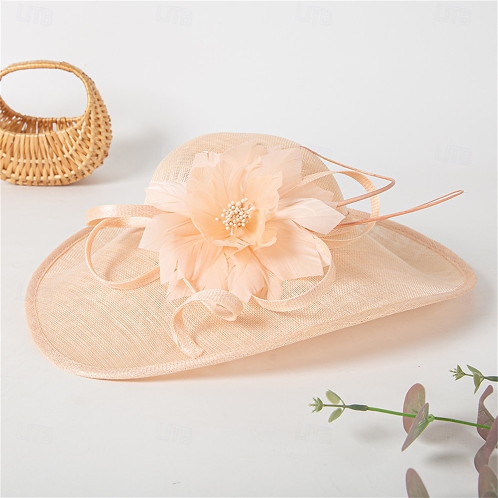 Hatter Sinamay Solhatt Bryllup Ferie Te Fest Hesteløp cocktail Elegant Årgang Solbeskyttelse Med Blomster Hodeplagg Hodeplagg 2025 - $86.99 –P4