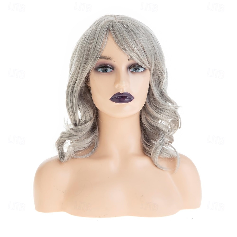 parrucca corta grigia bob per donne bianche, parrucca bob ondulata naturale lunga fino alle spalle, parrucca sintetica resistente al calore per feste quotidiane del 2025 a $21.99 –P5