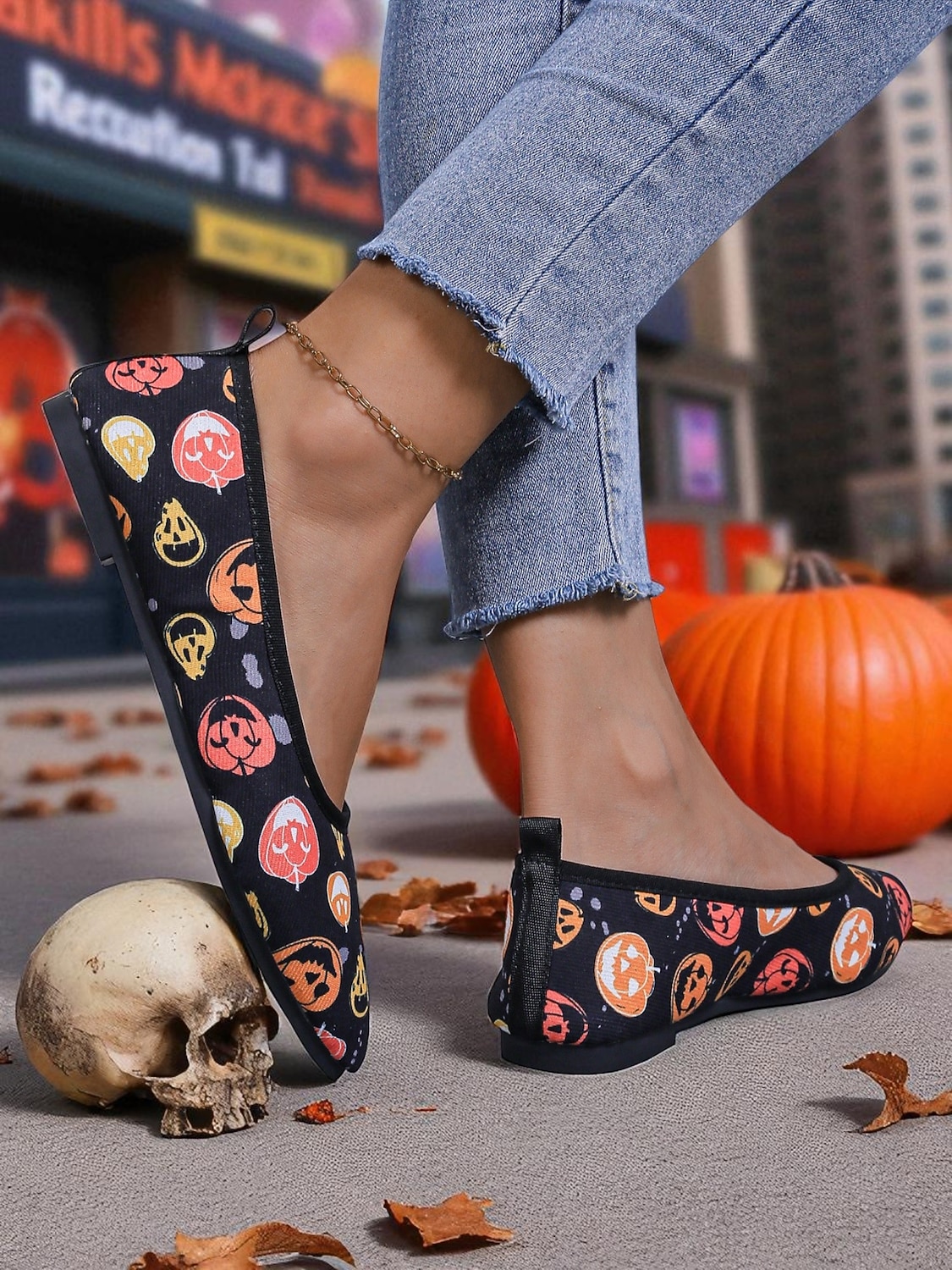 Dámské lehké dýňové balerínky se špičatou špičkou - nazouvací halloweenské boty pro slavnostní podzimní outfity a každodenní pohodlí 2025 - $18.99 –P3