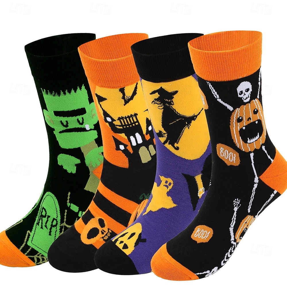 Calcetines de algodón extragrandes para mujer de Halloween, calcetines unisex de media pantorrilla de talla grande para otoño e invierno con diseño de bruja y calabaza. 2025 - $10.99 –P7