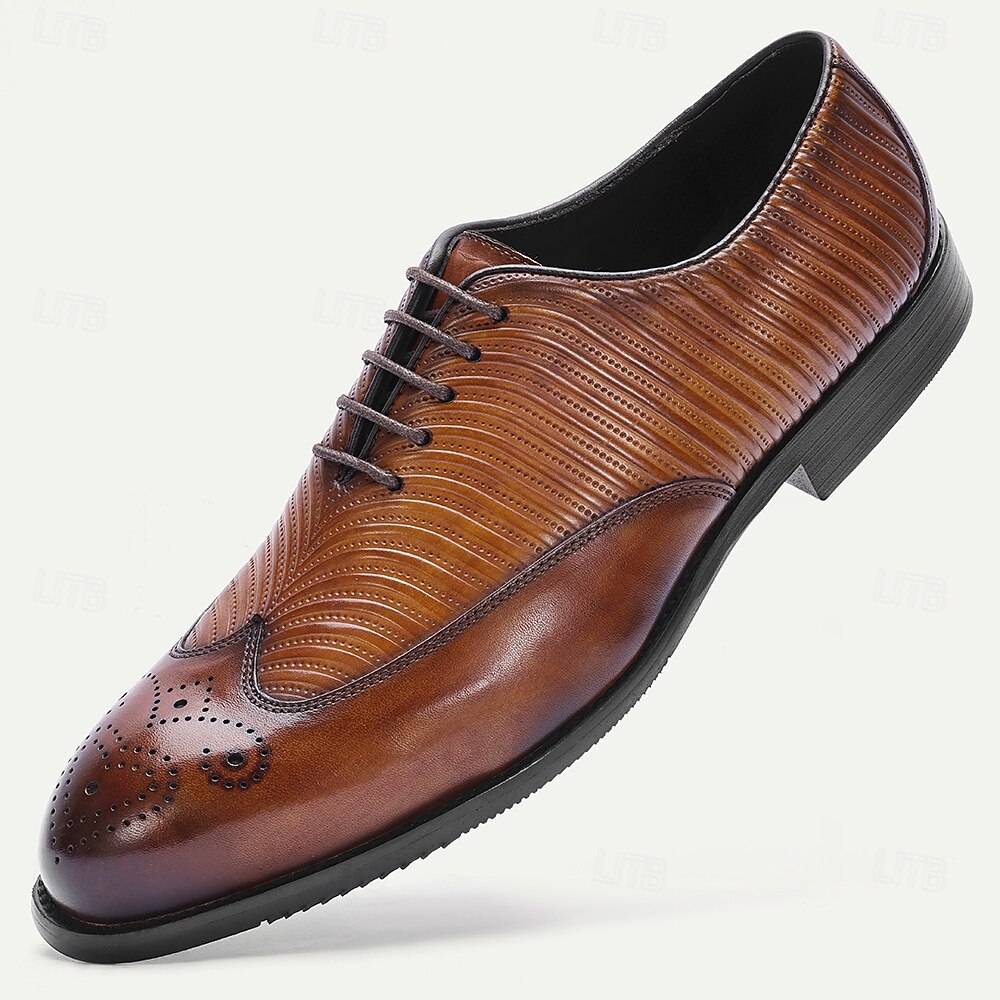 Chaussures richelieu à lacets en cuir de vachette marron pour homme, idéales pour les mariages, le bureau et les événements formels. de 2026 ? $119.99 –P1