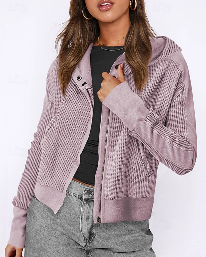 Mulheres Jaqueta casual Casaco com capuz Manter Quente Confortável Zíper Bolsos Moda Ao ar livre Tecido Para Noite Final de semana Zíper Padrão Com Capuz Normal Manga Longa agasalhos Preto Rosa Azul de 2025 por $31.99 –P8