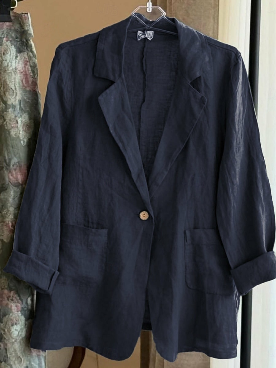 Femmes Blazer Confortable Respirant Avec Poches Boutons Mode Style OL Uni Extérieur Occasionnel Quotidien Simple Boutonnage Régulier Revers Coupe régulière manche longue Vêtements d'extérieur Bleu de 2025 ? $23.99 –P8
