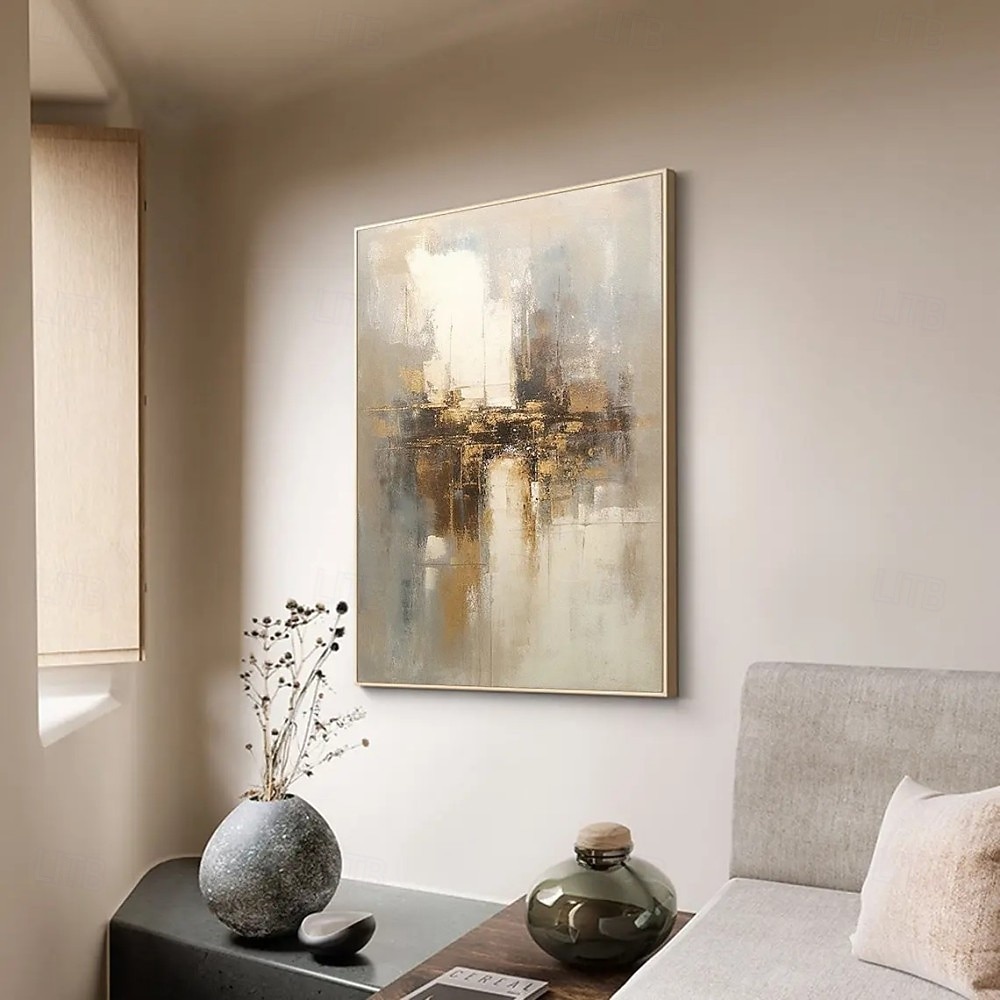 Peinture à l'huile beige dorée faite à la main sur toile, texture abstraite, affiches décoratives, grand art mural, images en feuille d'or, décoration moderne pour la maison, le salon, le bureau, de 2026 ? $41.99 –P8