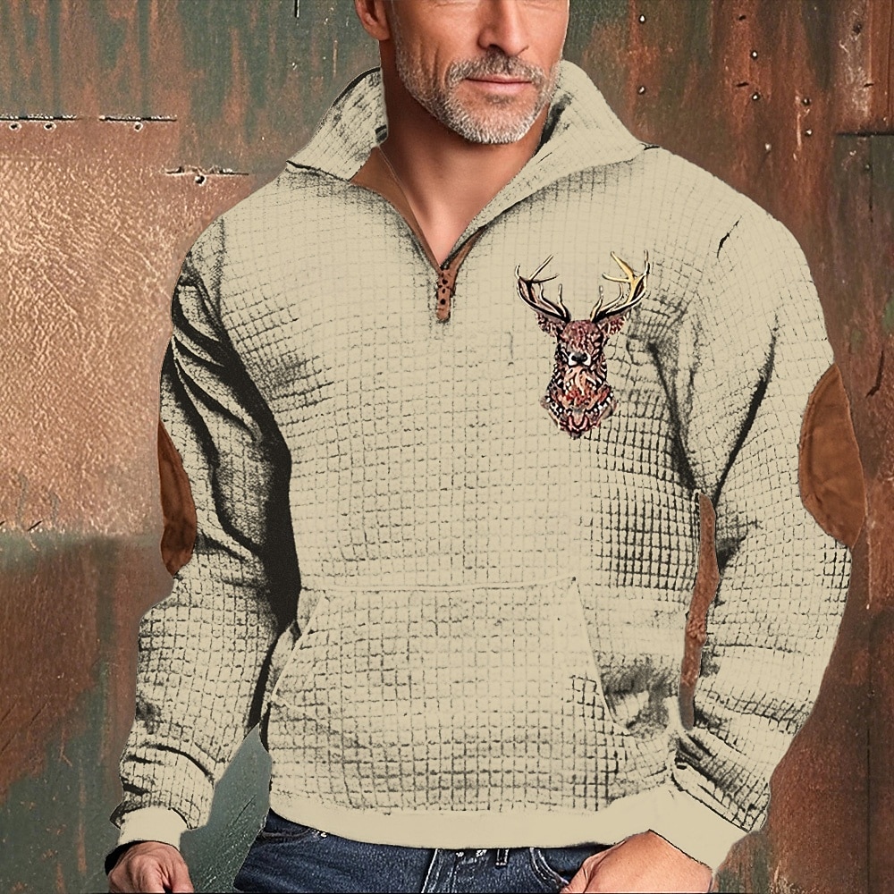 Męskie Bluza dresowa Bluza z zamkiem błyskawicznym Czarny Biały Granatowy Khaki Jasnoszary Pół zamek Łoś Nadruk Sport i turystyka Codzienny Święto Poliester Moda miejska Podstawowy Codzienny Wiosna 2025 - $28.99 –P5