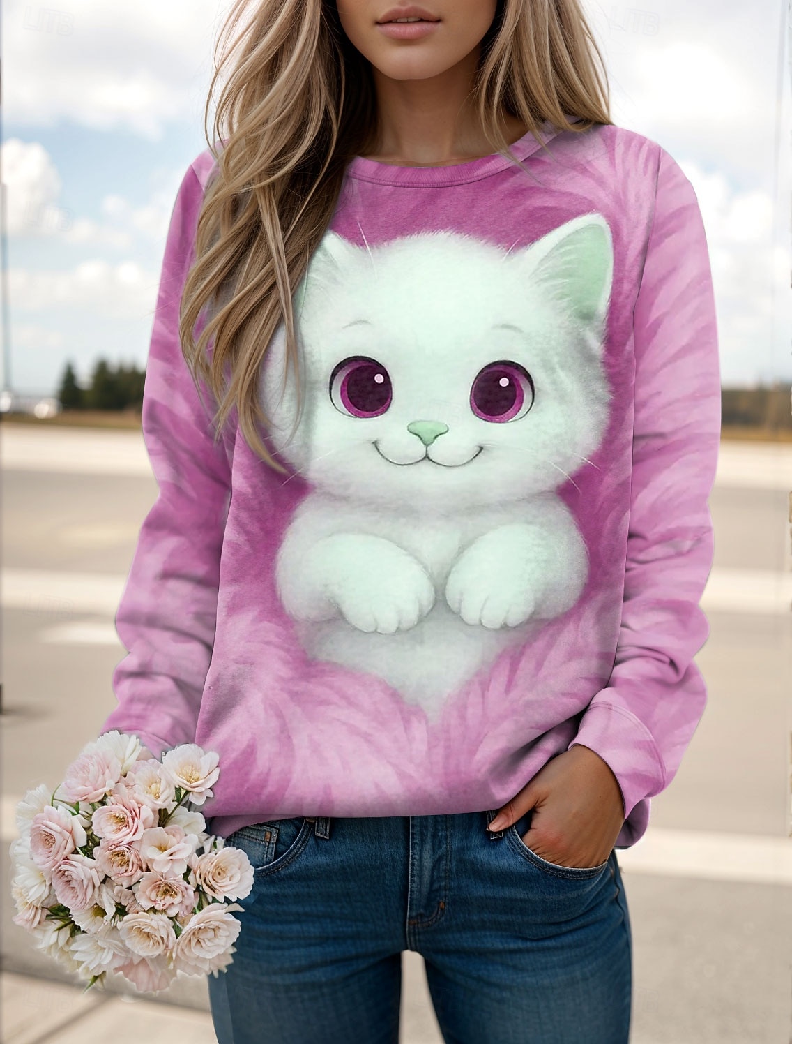 Per donna Felpa Pullover Stampato Grafico Animale Gatto Casual Manica Lunga Girocollo Top Regolari Casuale Streetwear Ferie Blu Rosa Viola Verde Primavera Autunno Inverno del 2026 a $28.99 –P3