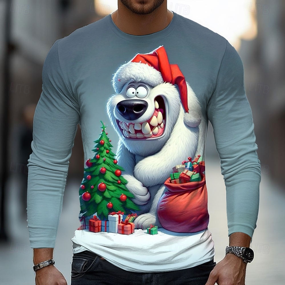 Natale Per uomo Animale Divertente Maglietta Manica Lunga maglietta Stampa 3D Girocollo Camicia Moda Essenziale Streetwear Casuale Quotidiano Bianco Blu Grigio scuro Estate Primavera Abbigliamento S del 2025 a $19.99 –P4
