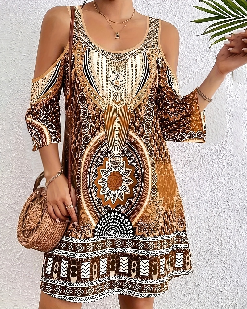 Femmes Robe Midi Robe bohème Classique Moderne Vacances Fête Sortir Coupe régulière Fleur Sans manches Col ras du cou Bleu Violet Marron Vert Automne de 2025 ? $19.99 –P3