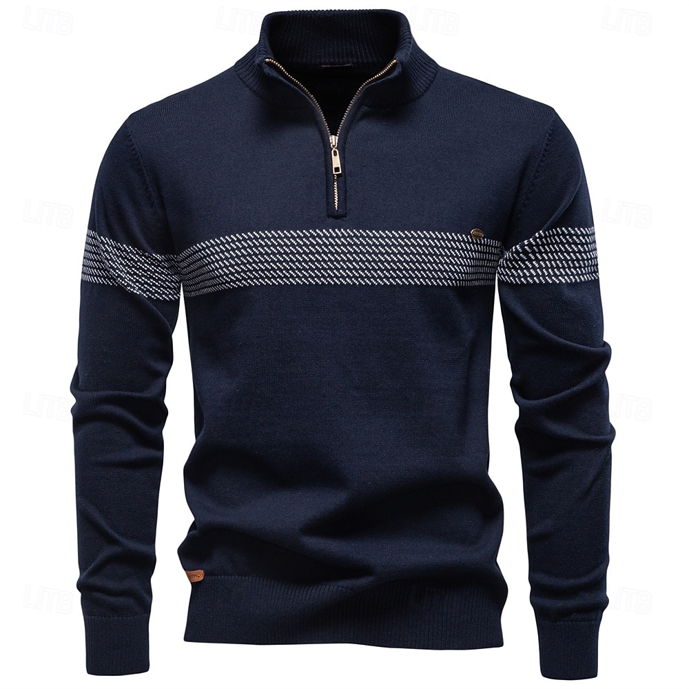 Homens Pulôver Tricotar Tops regulares Half Zip Listas Tecido Colarinho Clerical Legal Pulôver Escola Férias Roupa Primavera Outono Preto Azul Marinho Escuro S M L de 2026 por $53.99 –P20