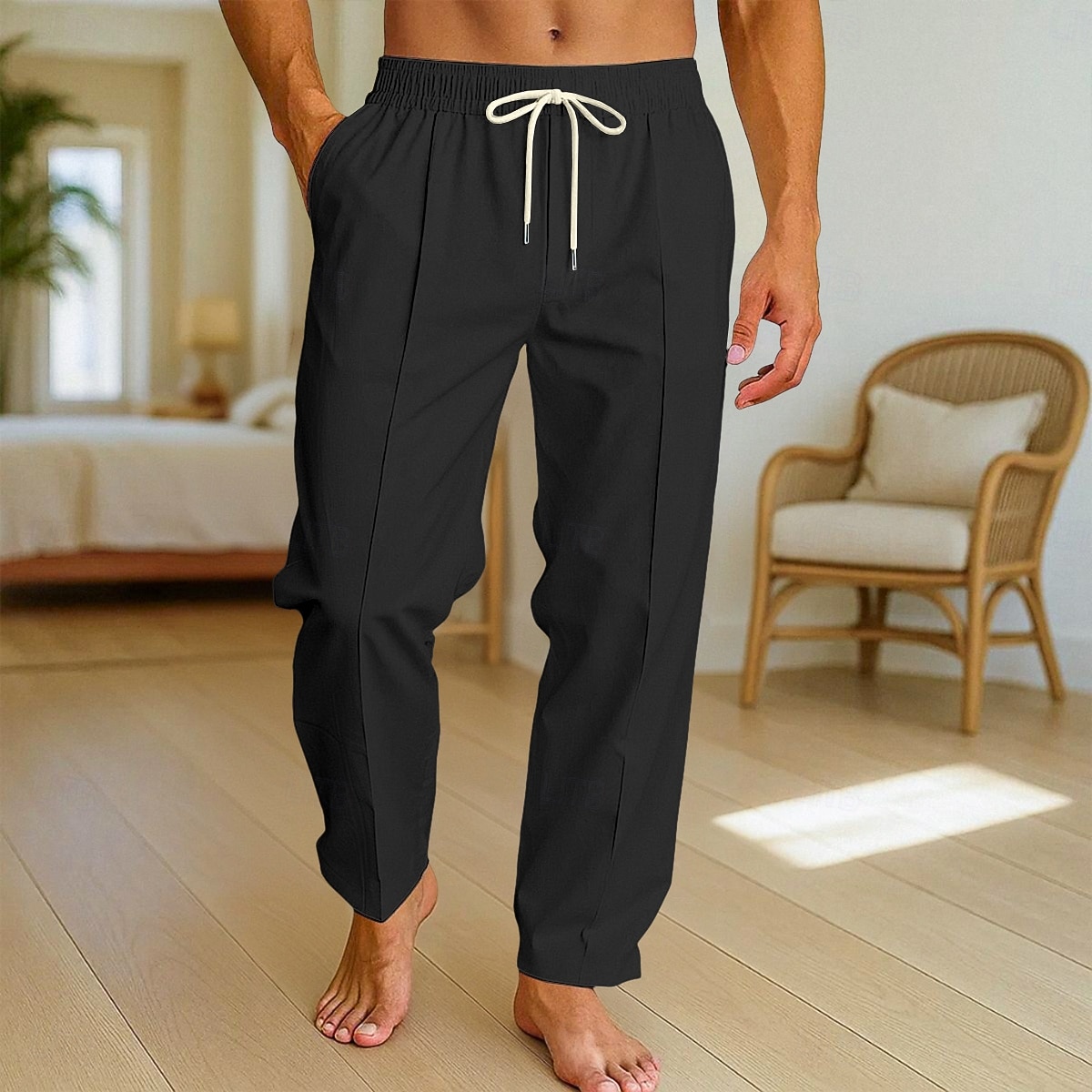 Homens Calças de linho Calças Calça verão Calças largas Calças de praia Com Cordão Bolsos Cintura elástica Tecido Conforto Respirável Comprimento total Férias Diário Feriado Férias Havaiana Preto de 2025 por $23.99 –P5