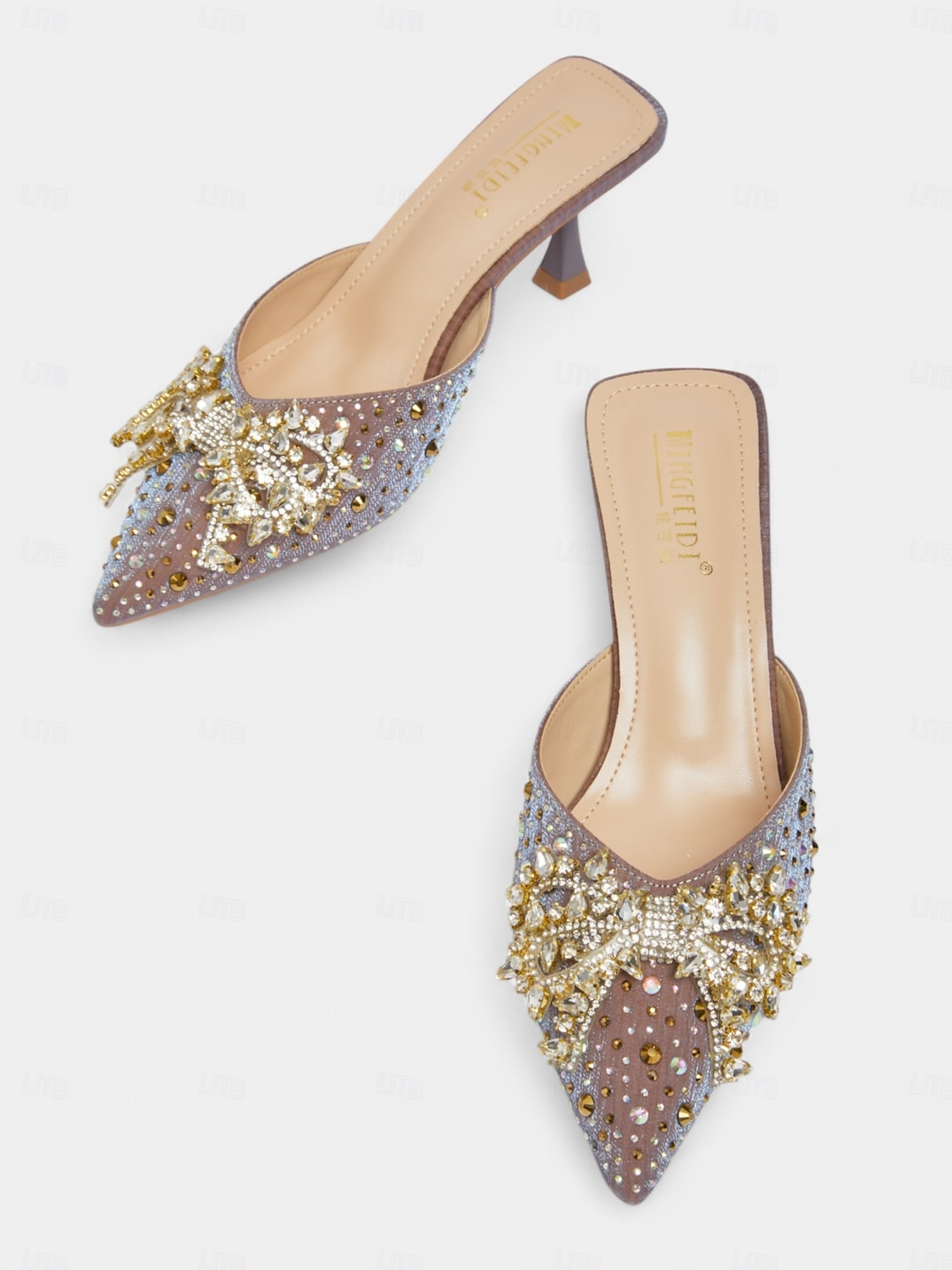 Women's Rhinestone Pointed Toe Mules - Glitter Slip-On Kitten Heels with Pearl Bow for Cocktail Parties & Evening Events 2025 - $42.99 –P5