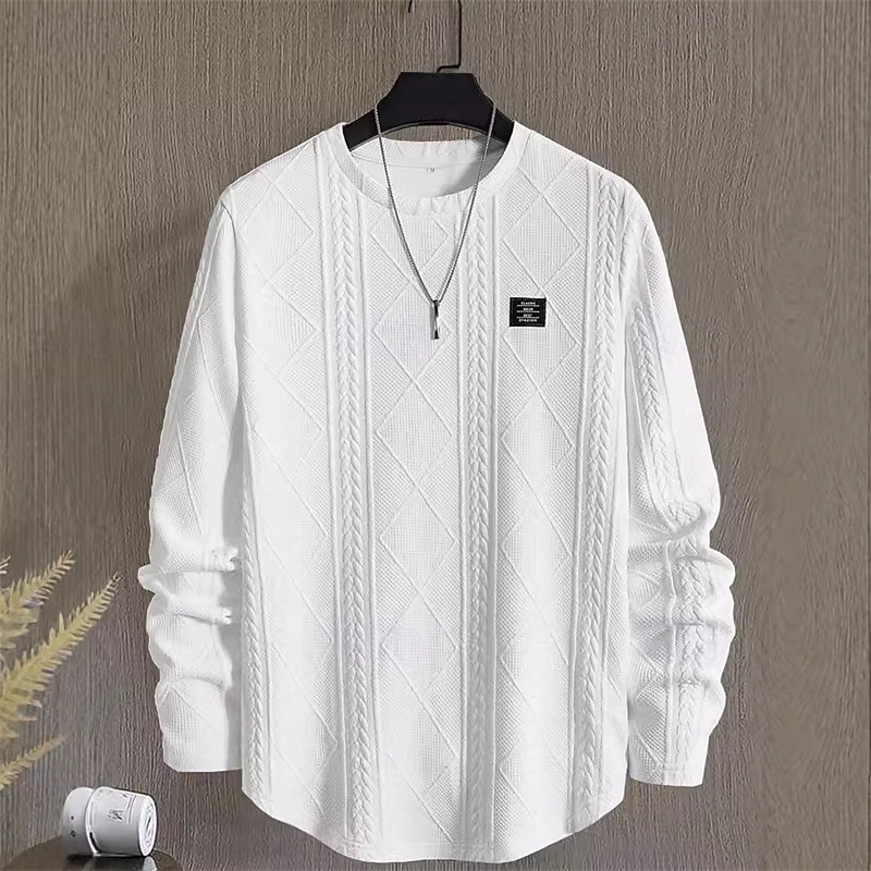 Herr Tröja Vit Rund hals Slät Jacquard Dagligen Sport & Utomhus Helgdag Polyester Streetwear Grundläggande Ledigt Vår Höst Kläder Pull Tröjor Långärmad 2026 - $28.99 –P2