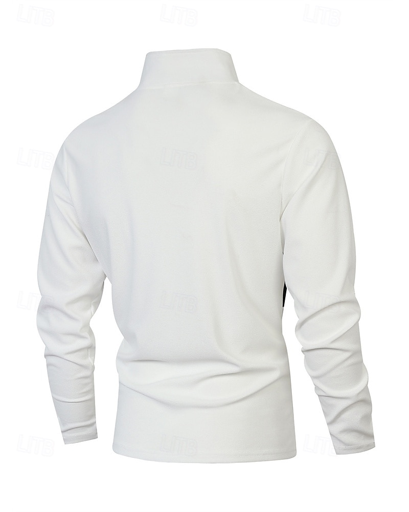 Herren Poloshirts Viertel-Reißverschluss-Poloshirt Alltagskleidung Date Viertelreißverschluss Langarm Mode Basic Farbblock Patchwork Reißverschluss Frühling Herbst Normale Passform Schwarz Wei 2025 - $18.99 –P13