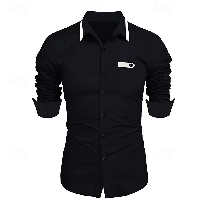 Herren Hemd Kleidhemd Einfach Formell Hochzeit Schwarz Weiß Wein Marineblau Langarm Umlegekragen Sommer Frühling Bekleidung 2025 - $23.99 –P5