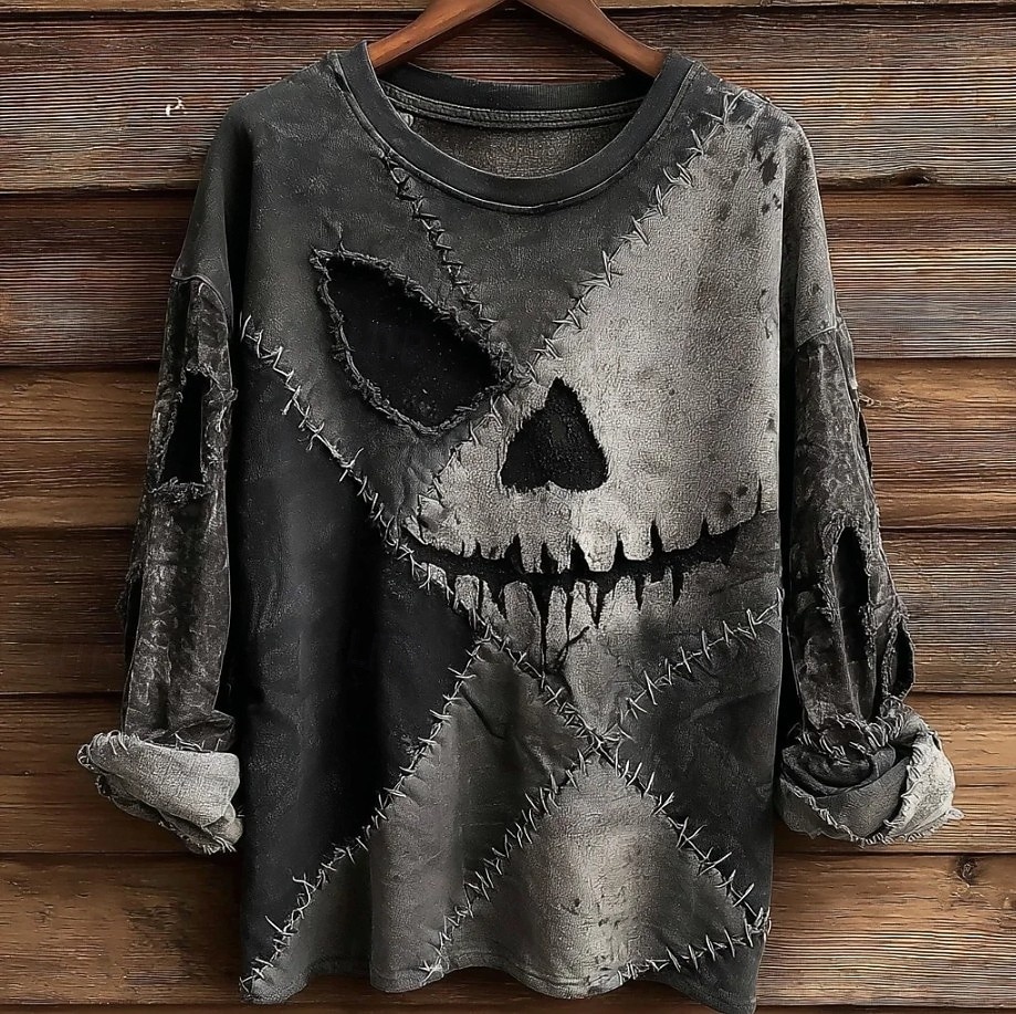 Halloween Women's T shirt Long Sleeve Graphic Skull Vintage Fashion Stylish Long Sleeve Crew Neck Regular Tops Daily Weekend Print Dark Gray Spring Fall Prefall 2025 - $22.99 –P1