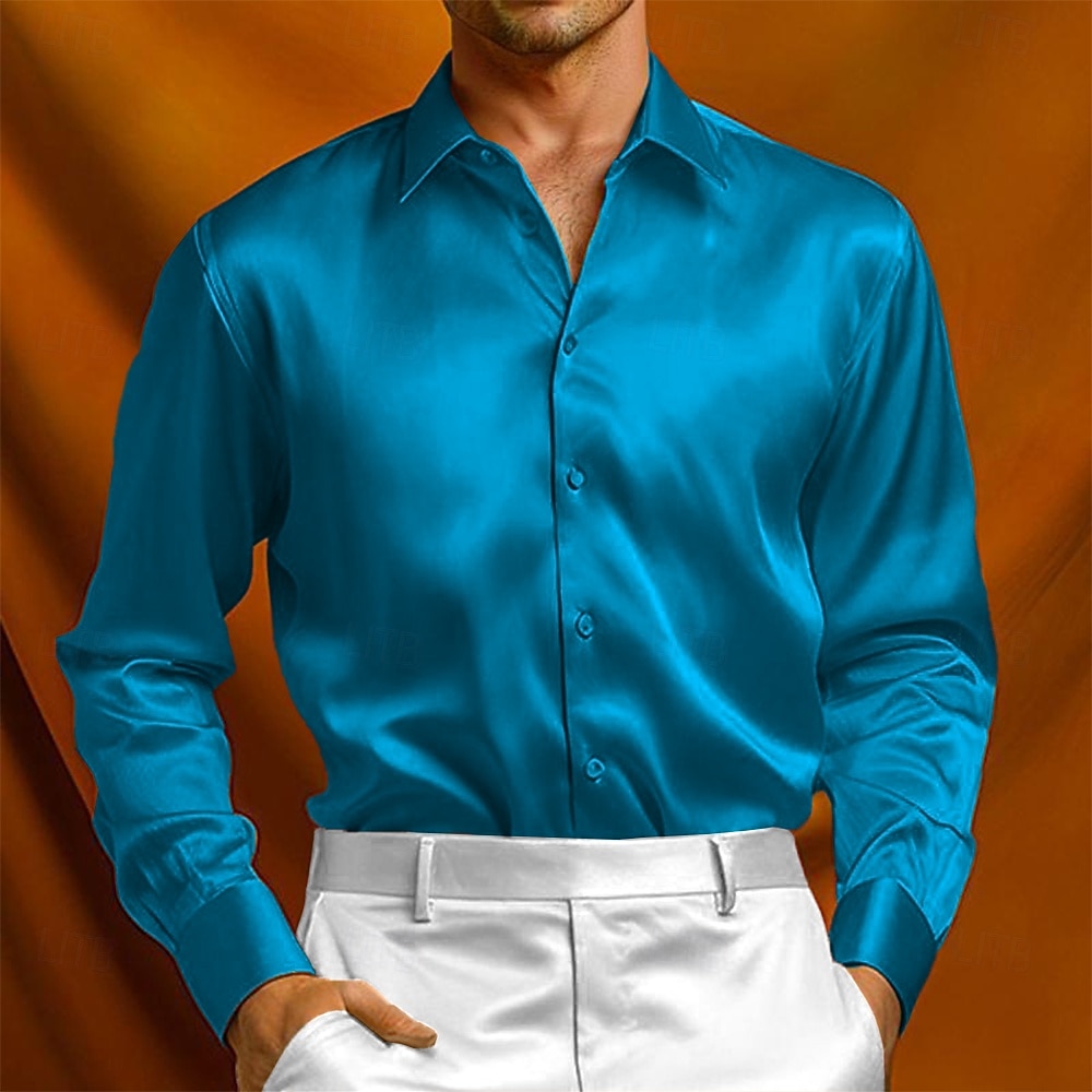 Voor heren Overhemd Zijdeachtig Satijnen overhemd Normaal shirt Overhemd met knopen Galashirt Effen Formeel Bruiloft Zwart Geel Rood Marineblauw Lange mouw Revers Lente & Herfst Alle seizoenen Kleding 2025 - $21.99 –P5