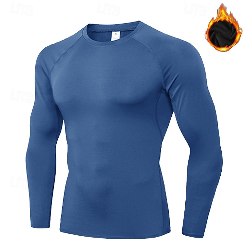 Herr Kompressionströja Fleece-underställ Träningstoppar Långärmad Överdelar Fritids- Snabb tork Varm Gym Basket Träning Sportkläder Sportkläder Solid färg Svart Vit Blå 2025 - $15.19 –P5