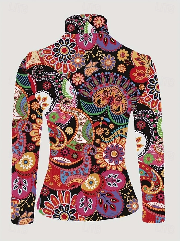 Femmes Tunique Fleuri Élégant Bohème ancien manche longue Col roulé Col haut Hauts Réguliers Sortir Noir Fuchsia Vert Automne Hiver de 2025 ? $24.99 –P5