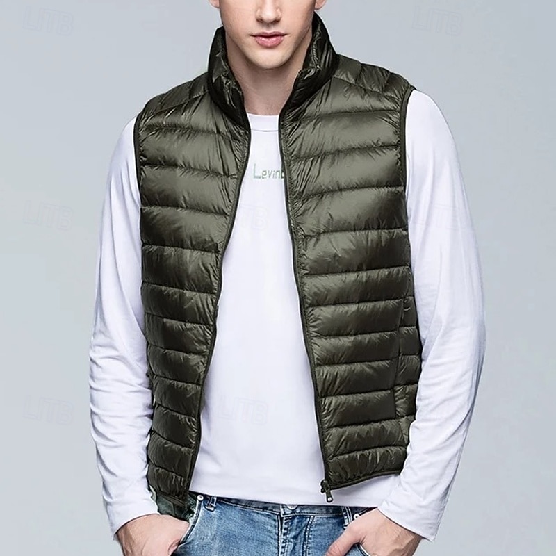 Pánské Péřová vesta Puffer Vesta Kamizelka Vesta Dovolená Denní Rande Módní Na běžné nošení Podzim zima Kapsy Polyester Kachní peří Zahřívací Pohodlné Pevná barva Zip Stojáček Běžný Černá Fialov 2025 - $29.99 –P10