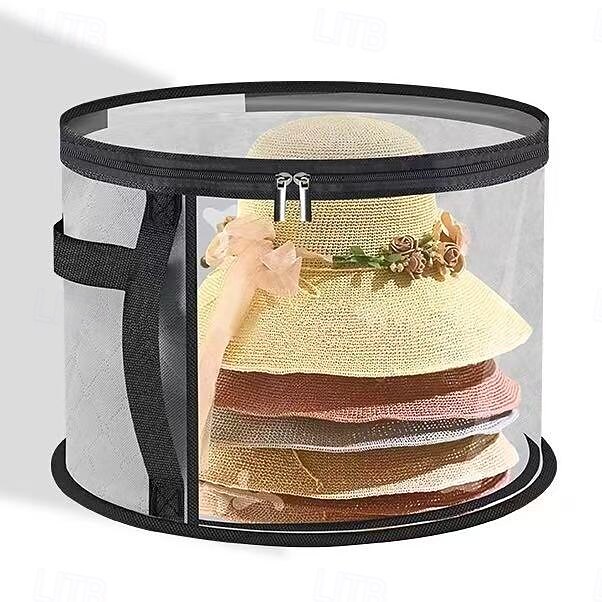 2-pack hattaskar för kvinnor – stora genomskinliga hattaskar för solhattar med bred brätte, cowboyhattar &resa – vikbar hattväska med handtag 2026 - $17.49 –P9