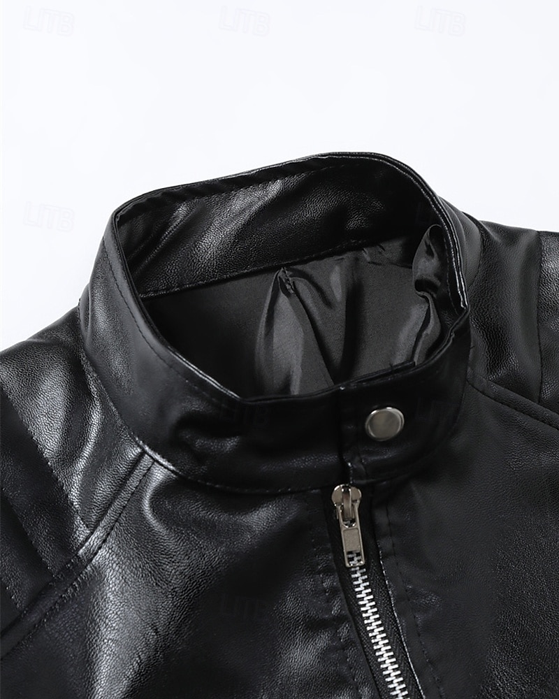 Homme Veste en Similicuir Veste moto Blouson de Moto Vacances Quotidien Coupe-vent Chaud Avec Poches Automne Hiver Uni Mode Classique Col montant Régulier Noir Veste de 2026 ? $57.99 –P3