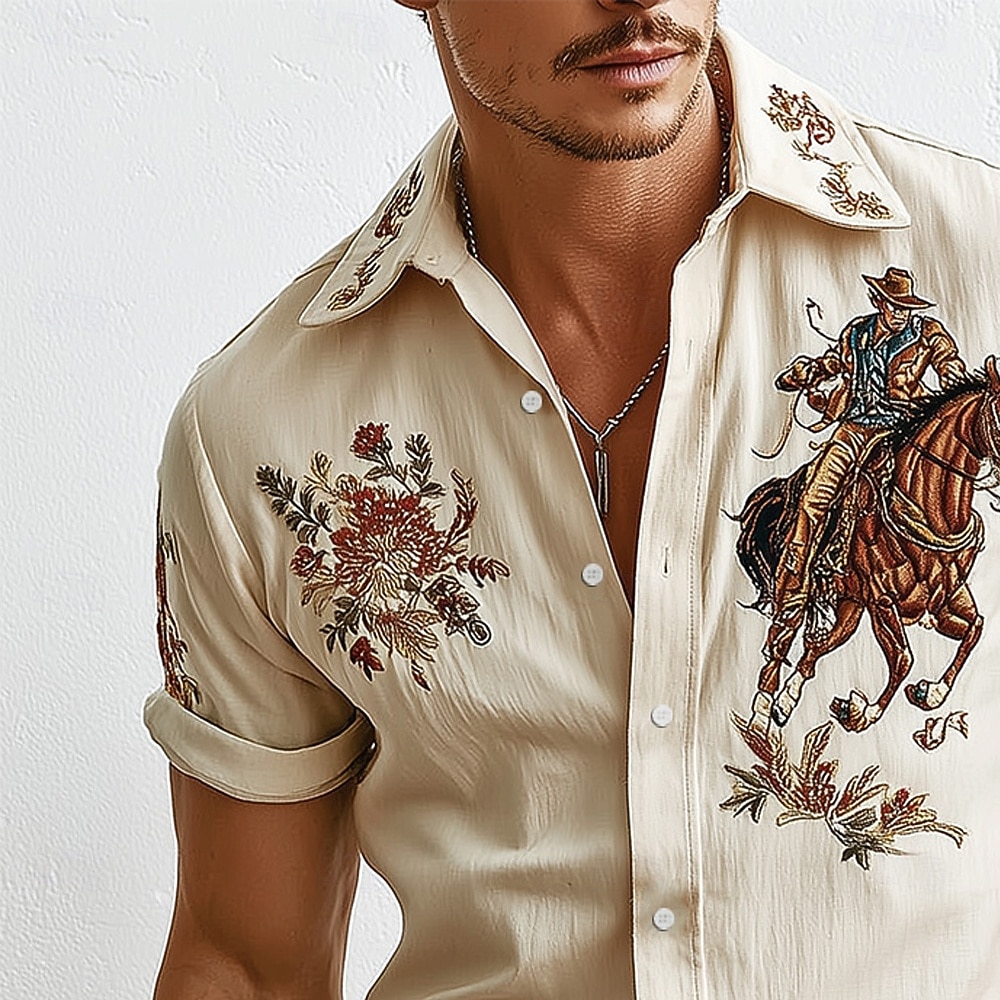 Homens Estampa floral Cowboy Flores Camisa Social camisa ocidental Manga Curta Vintage retrô Ao ar livre Férias Verão Primavera Aberto para a Lateral Impressão 3D camisas de colarinho Camisa tipo de 2026 por $25.99 –P2