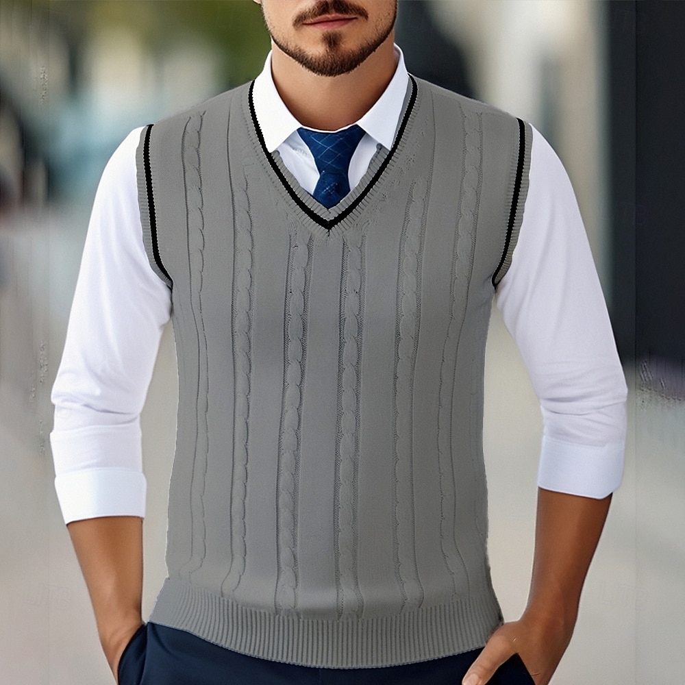 Herren Pullunder Kleid Pullover Pullover Weste Strickpullover Gerippt Zopfmuster Stricken Normale Oberteile Gestrickt Einfach V Ausschnitt Mode Lässig Urlaub Alltagskleidung Bekleidung Herbst Winter 2025 - $22.99 –P11