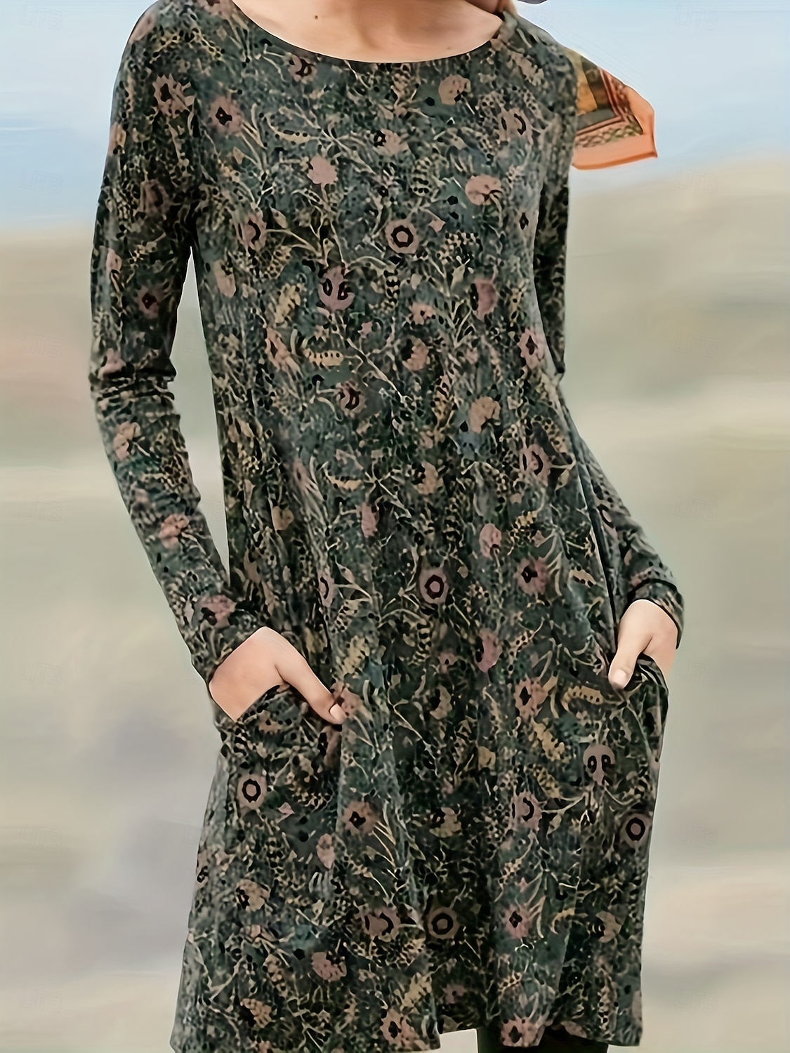 Damen Knielanges Kleid Freizeitkleid T-Shirt-Kleid A Linie Kleid Urlaub Lässig Date Normale Passform Blumen Grafik Paisley-Muster Langarm Rundhalsausschnitt Blau Braun Grün Frühling Herbst Winter 2025 - $28.99 –P2