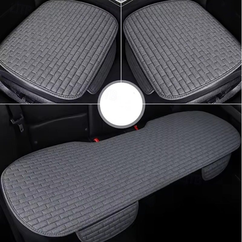 Capa universal para assento de carro em linho, 3 peças, tecido respirável, protetor de almofada para assento dianteiro e traseiro, acessórios para interior de carro masculino de 2025 por $75.99 –P2