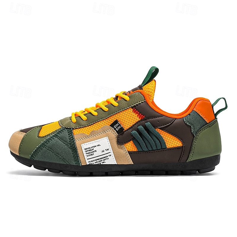 2026年 メンズのグリーンとイエローのメッシュスニーカー - ウォーキング、旅行、ストリートスタイルに最適なカラーブロックの通気性のあるカジュアルスポーツシューズ  コレクション – $34.99 –P2