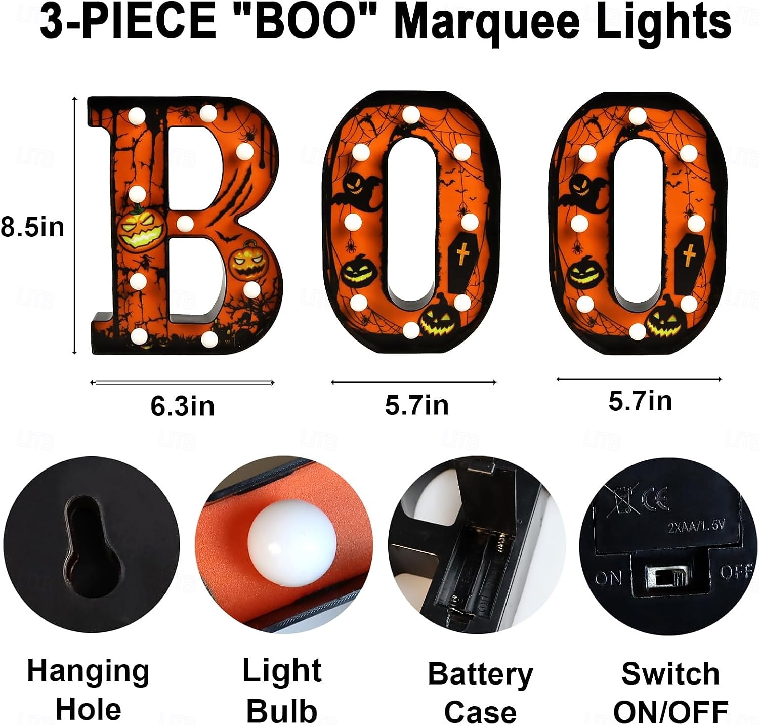 Украшения для дома на Хэллоуин - 3 светодиодных светящихся буквы, черная вывеска "бу", светящиеся буквы на Хэллоуин для дома, кухни, камина, праздничного стола, декора, принадлежности 2025 - $22.74 –P12