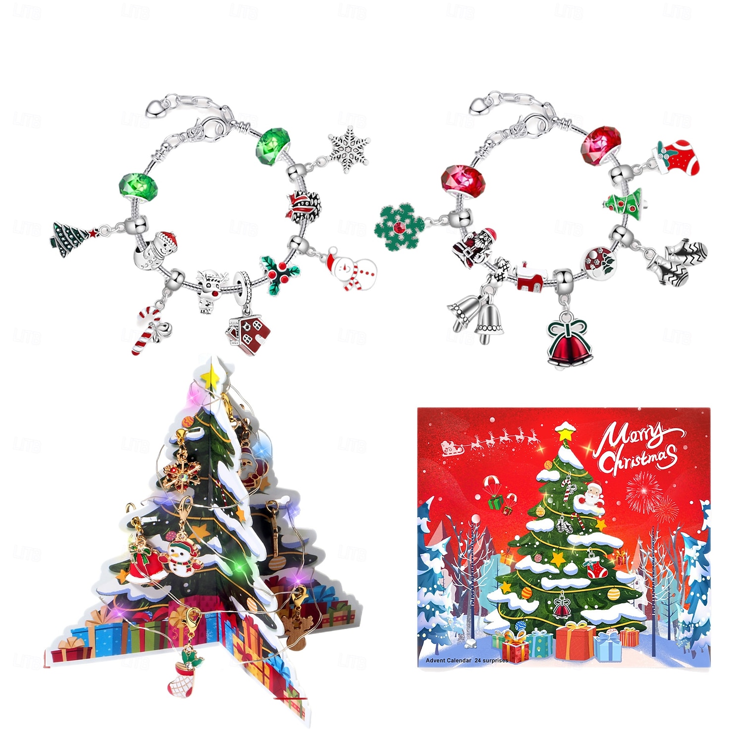 Christmas Advent Calendar Bracelets 2025 for Girls, 24 Days DIY Jewelry Making Kit with 22 Charm Beads and 2 Adjustable Bracelets, Xmas Countdown Gift for Kids Teens Women 2025 - $18.49 –P11