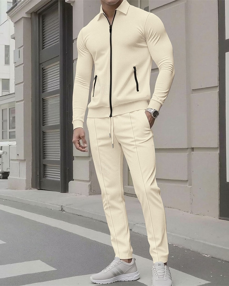 Herren Leichte Jacke Freizeitjacke Set Urlaub Täglich Atmungsaktiv Tasche 2 teilig Frühling Herbst Einfach Mode Klassisch Revers Regulär Schwarz Weiß Königliches Blau Khaki Grau Jacken 2025 - $36.99 –P1