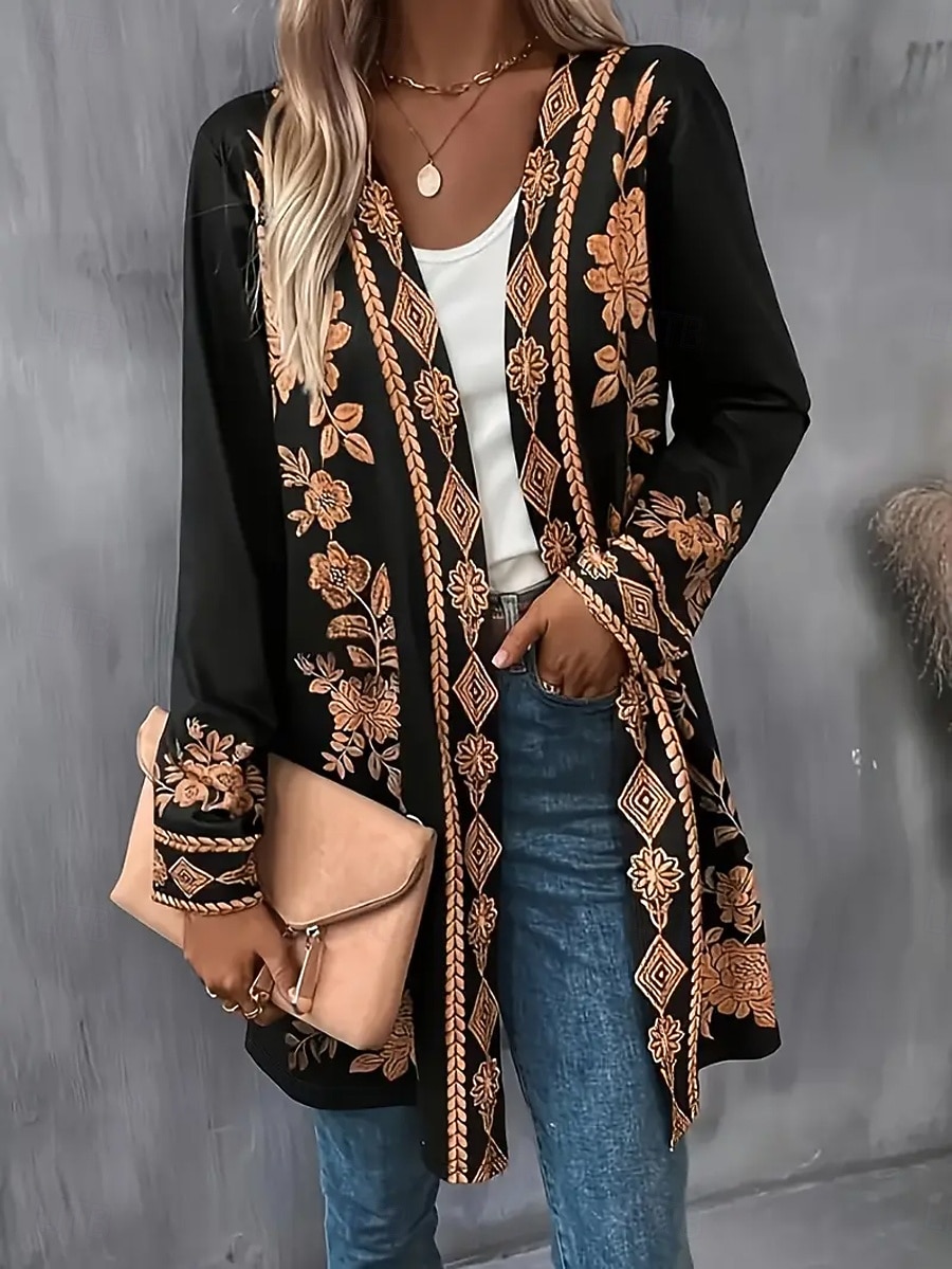 Femmes Manteau d'Hiver Trench Léger Confortable Imprimé Front ouvert ancien Mode Occasionnel Fleuri Vacances Occasionnel Long Sans Col Coupe régulière manche longue Vêtements d'extérieur Blanche de 2025 ? $19.99 –P1