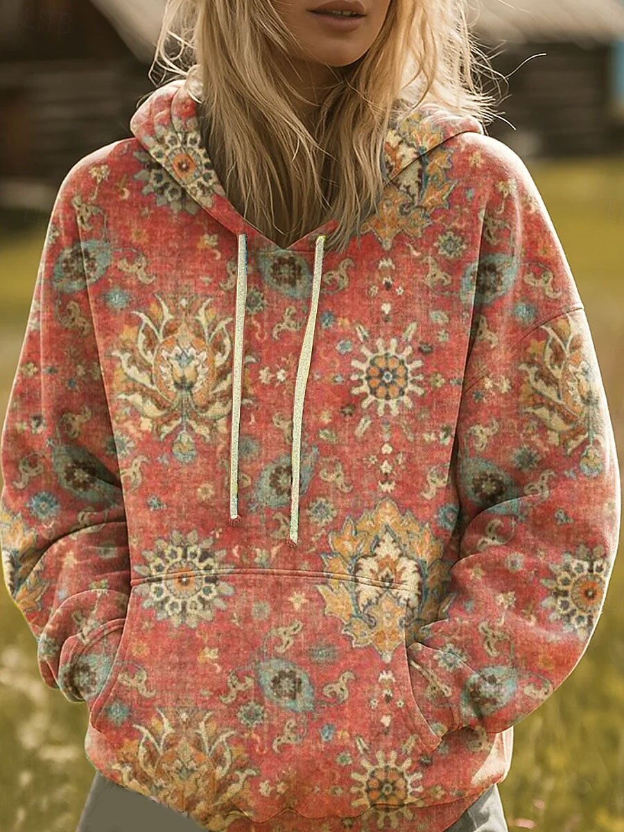 Dames Trui met capuchon Sweatshirt Grafisch Regenboog Casual Boho Lange mouw Capuchon Normale tops Straat Dagelijks gebruik Afdrukken Voorvak Rood blauw Paars Oranje Lente Herfst Winter 2025 - $26.99 –P2
