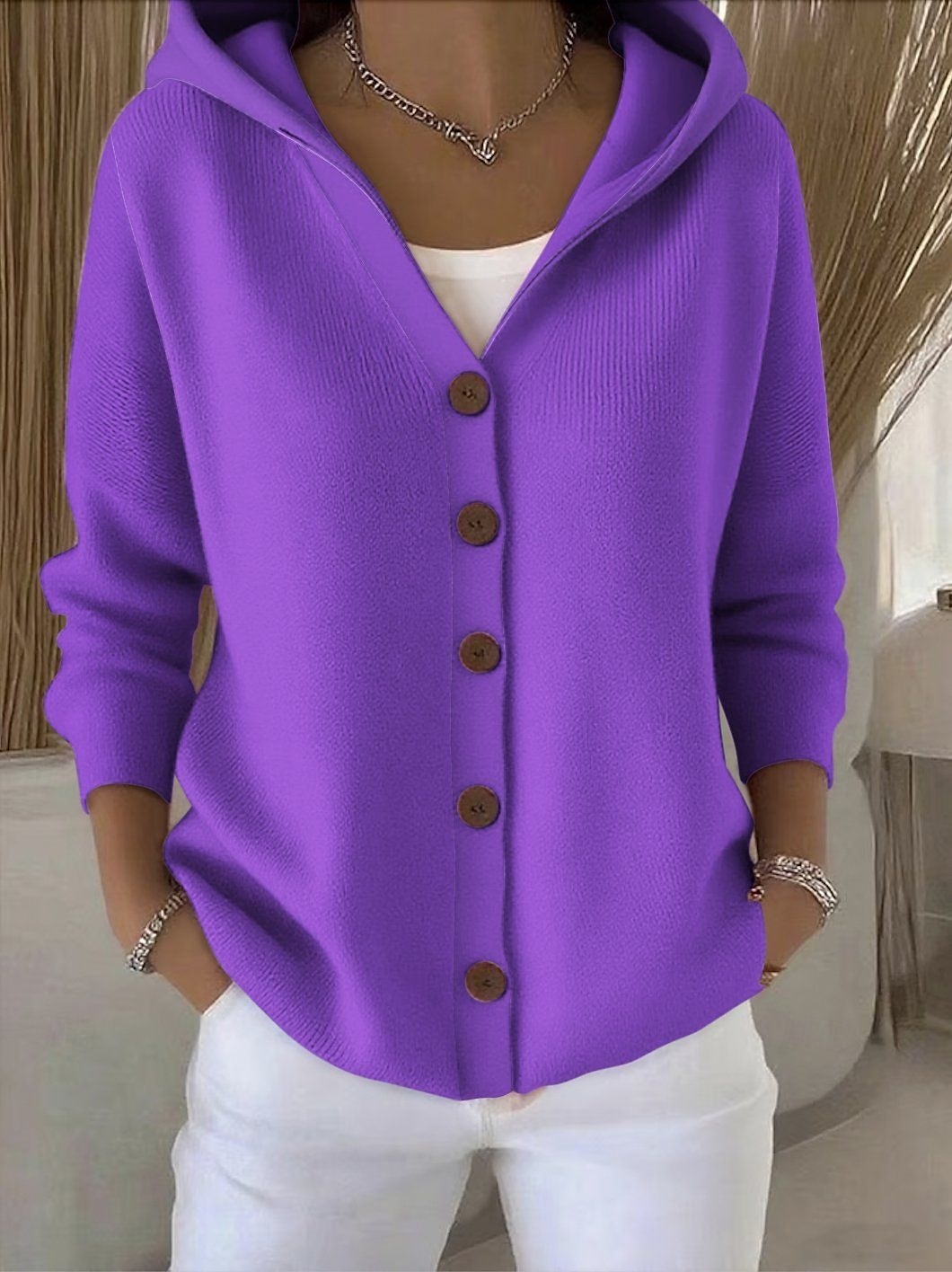 Women's Sweater Cardigan Elegant Fashion Streetwear Pure Color Hooded Knitted Long Sleeve Regular Tops Knit Outdoor Daily Weekend Black White Fall Winter 2025 - $16.99 –P3