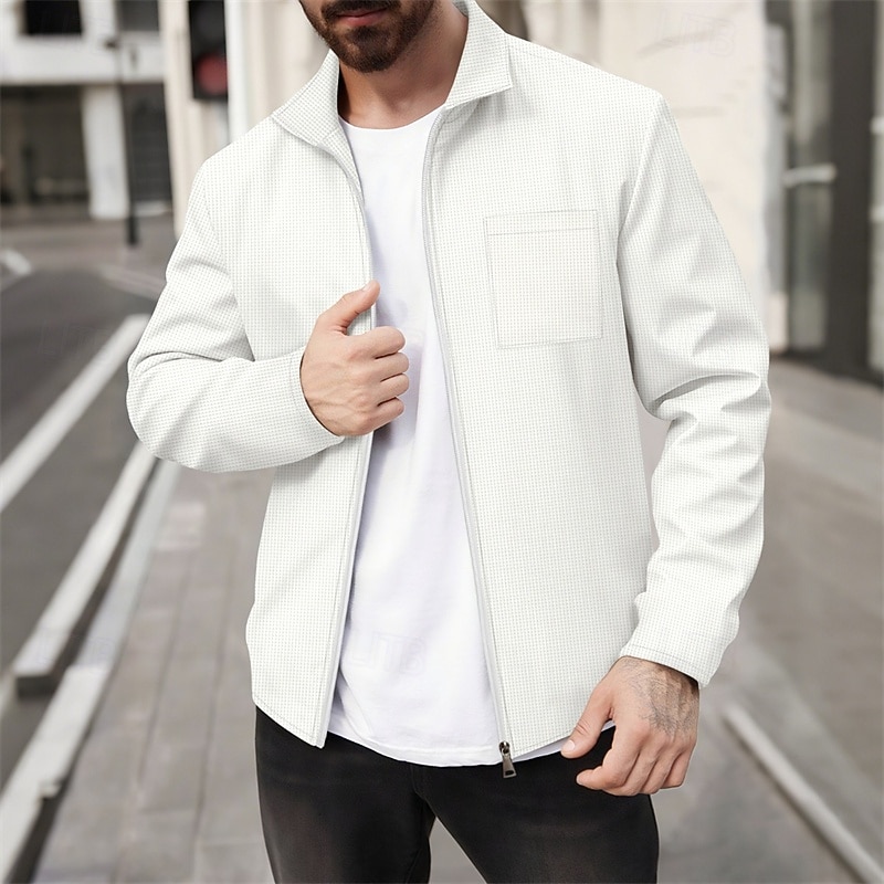 Homme Veste Légère Veste gaufrée Veste Décontractée Vacances Quotidien Respirant Avec Poches Printemps Automne Uni Mode Classique Revers Régulier Noir Blanche Vin Vert foncé Kaki Veste de 2025 ? $24.99 –P13