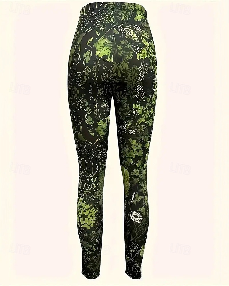 Dámské Kalhoty Legíny Pohodlné legíny Šik ven Na běžné nošení Plná délka Vysoký pas Květinový Elastický pas Tisk Prodyšnost Pohodlné Elastické Dovolená ulice Denní nošení Fialová Zelená Jaro Podzim 2026 - $19.99 –P6