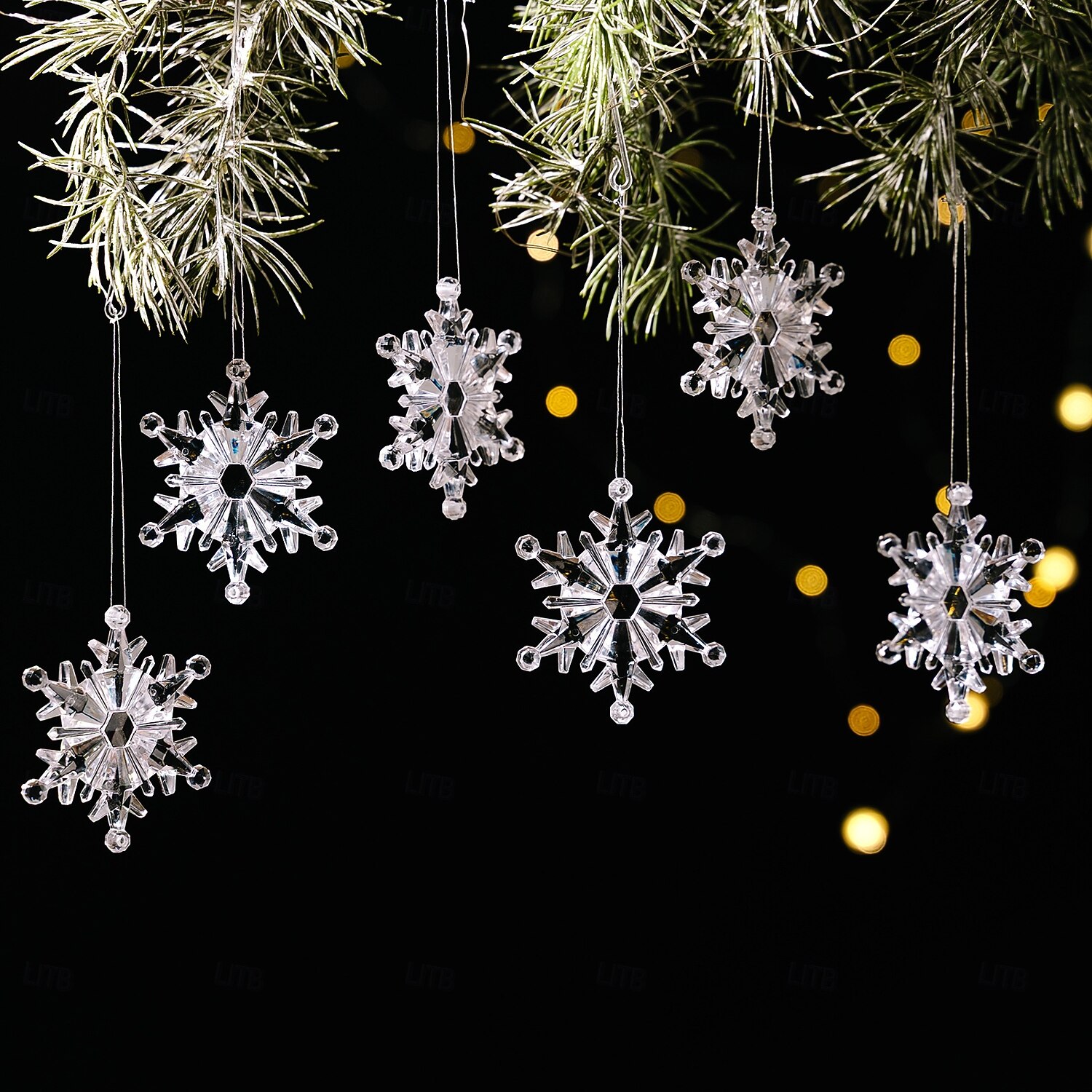 6 stk. krystall snøfnuggpynt i julekrystall, hengende snøfnuggpynt i akryl, rosa istapp-snøfnuggpynt i 3 farger til juletrefest, hjemmedekorasjon 2025 - $5.99 –P11