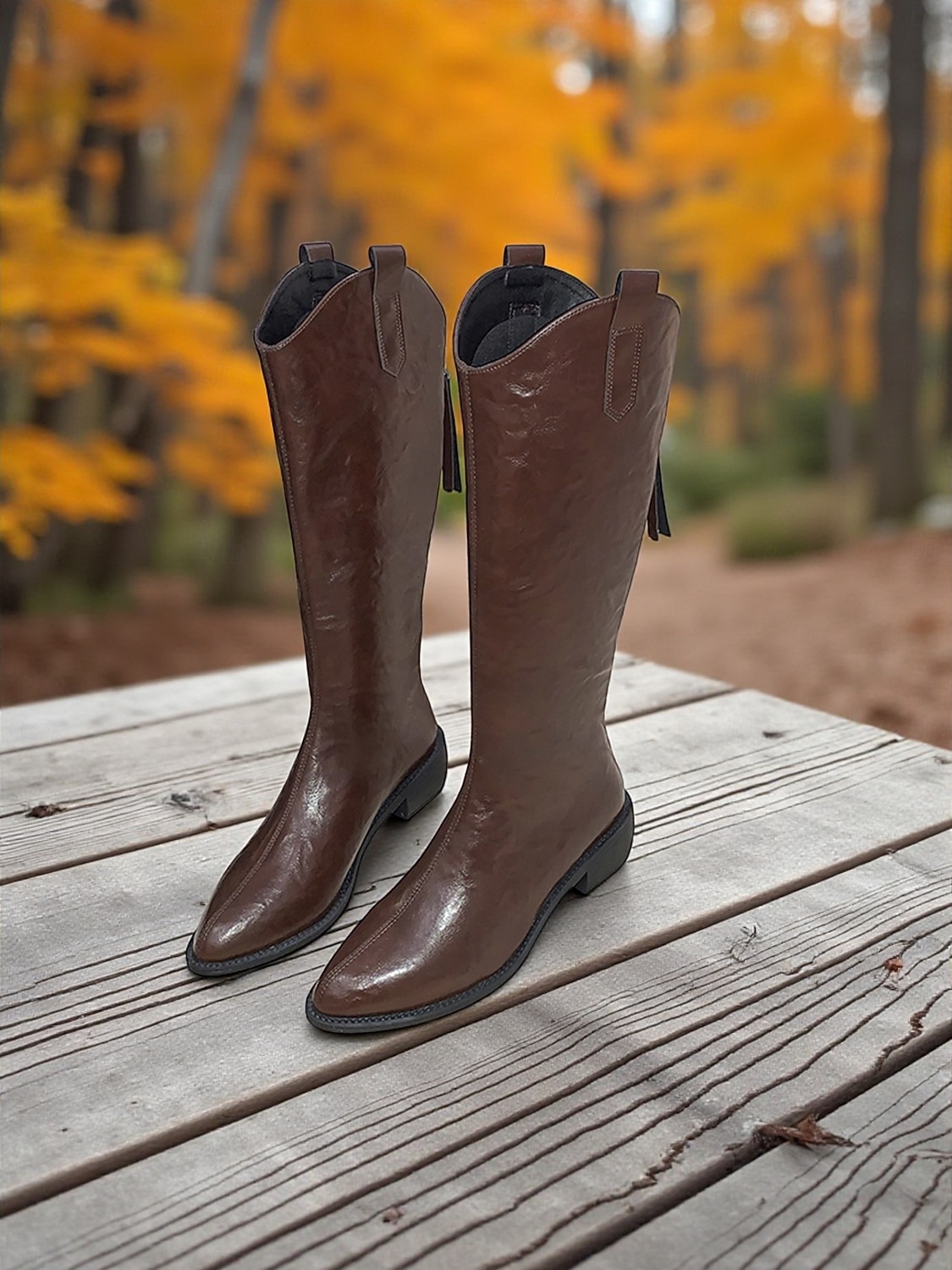 Bottes d'équitation pour femmes jusqu'aux genoux avec languettes de traction, design confortable à enfiler à talon bas, chaussures de mode de style western classique pour une tenue décontractée de 2025 ? $34.99 –P5