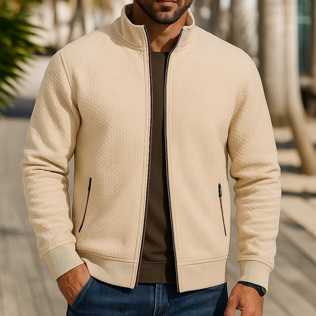 Men's Outdoor Jacket Sport Coat Formal Home Pocket Minimalist Spring Fall Solid Color Active Neutral Shirt Collar Regular Black Burgundy Navy Blue Khaki Grey Jacket 2026 - $28.99 –P1