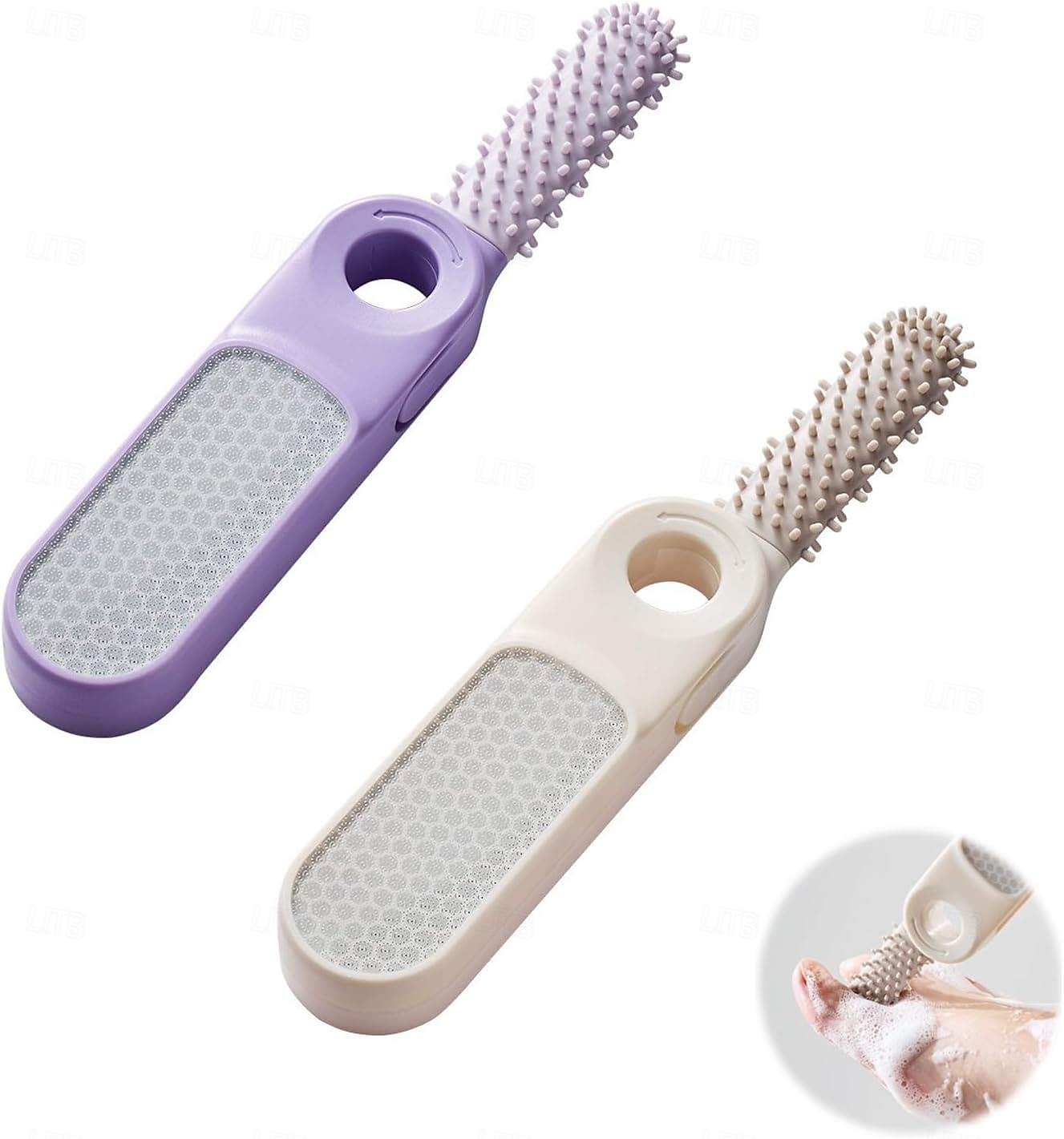 2-in-1-Nano-Glasfuß &Fußfeile zum Entfernen von Peelings &Massagebürste mit ergonomischem Griff, langlebiger Kunststoff, manueller Rasierer in Hellbeige für glatte Füße, Hände, Ellbogen und Knie 2025 - $8.99 –P1