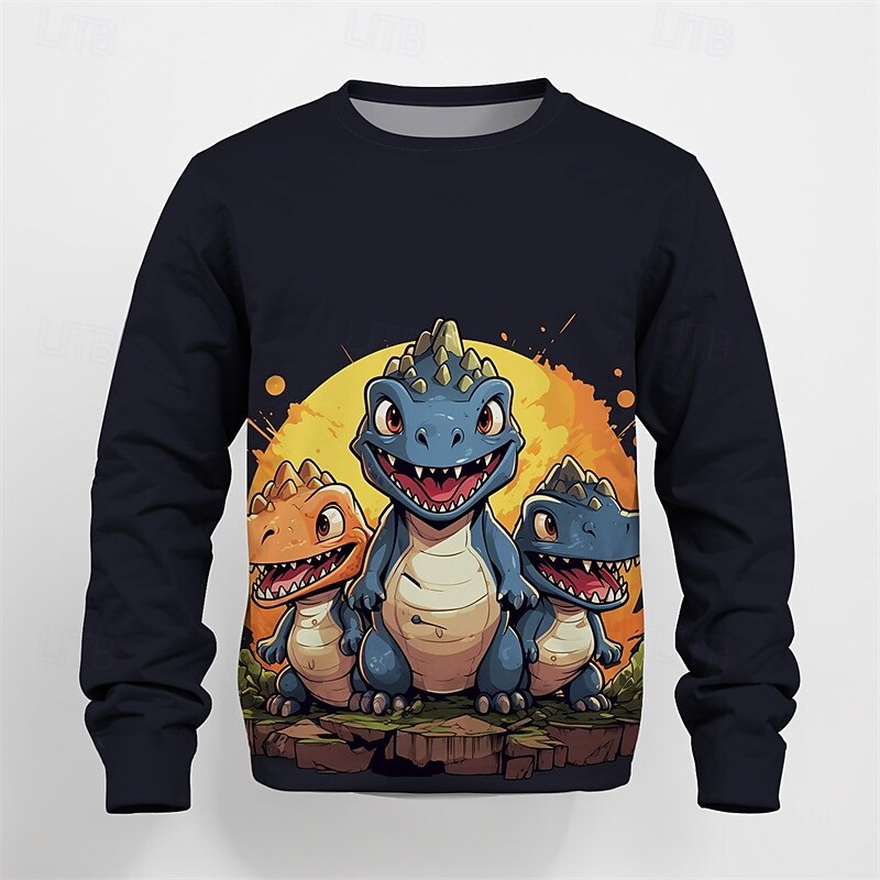 Pojkar 3D Dinosaurie Tröja Långärmad Vår Höst Mode Grundläggande Barn 4-12 år Rund hals Utomhus Ledigt Dagligen Normal 2025 - $17.49 –P8